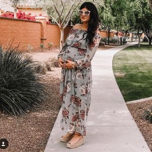 PinkBlush Maternity Dusty Blue Floral Maxi